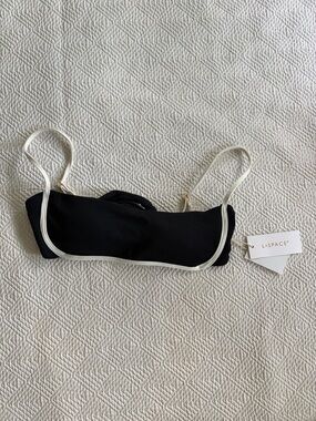 l*space Black Bandeau Bikini Top with Cream Trim and Straps